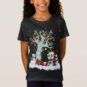 Camiseta Engraçado Panda Xmas Tree Lighting Santa Hat Panda