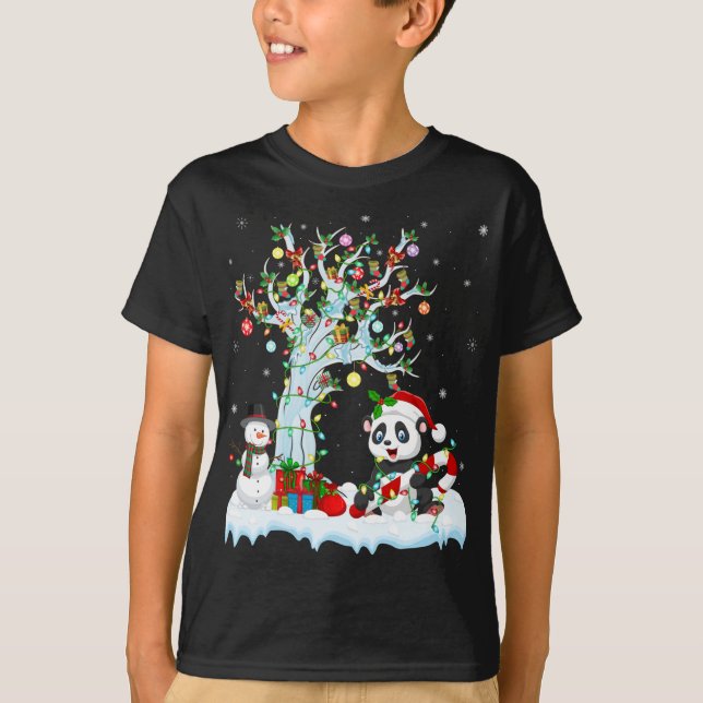 Camiseta Engraçado Panda Xmas Tree Lighting Santa Hat Panda (Frente)