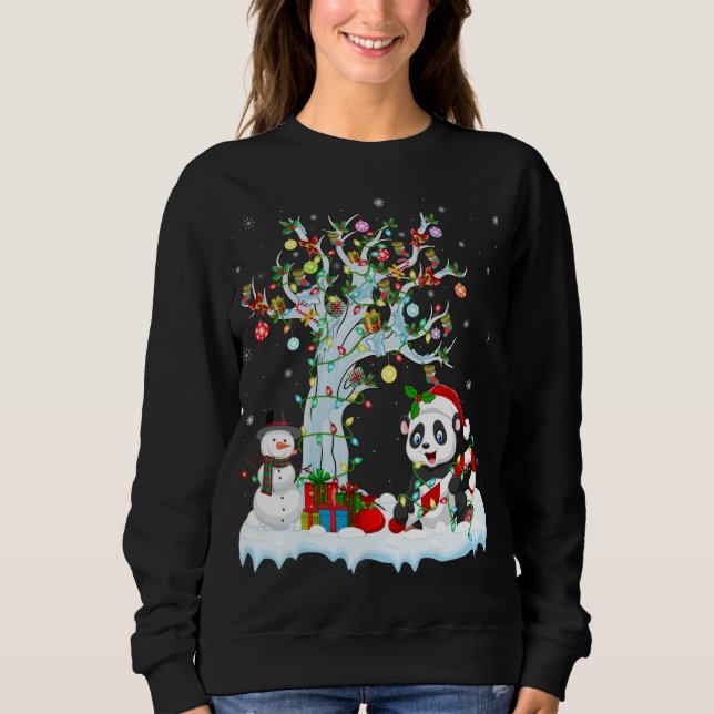 Camiseta Engraçado Panda Xmas Tree Lighting Santa Hat Panda (Frente)
