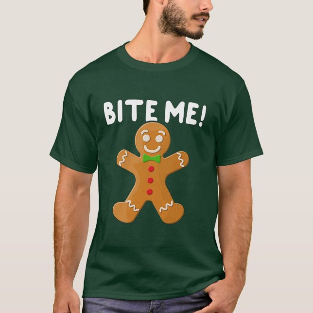 Camiseta Engraçado Pão de Natal Cookie Me Morde Humor (Frente)