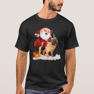 Camiseta Engraçado Papai Noel Andando Pug Xmas Cachorro So