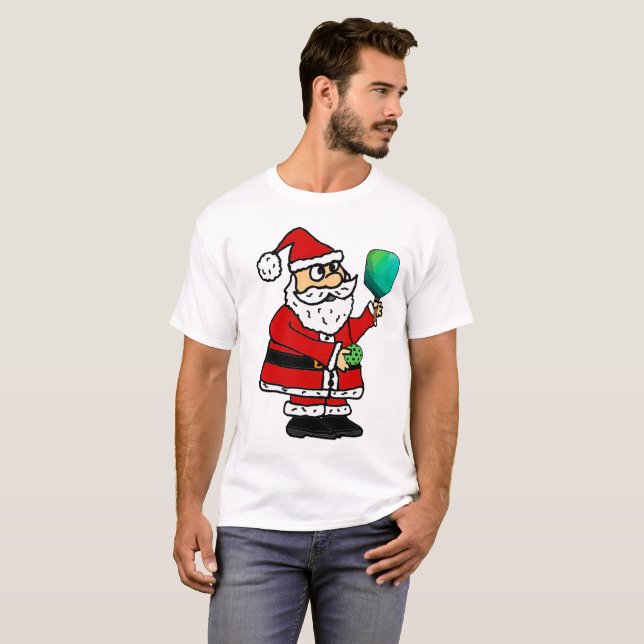 Camiseta Engraçado Papai Noel Jogando Pickleball (Frente Completa)