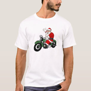Camiseta Engraçado Papai Noel Na Moto Green Vintage