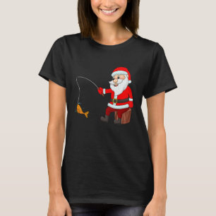 Camiseta Engraçado Papai Noel Pescaria Peixes De Natal Pass