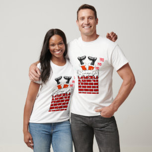 Camiseta Engraçado Papai Noel preso na chaminé