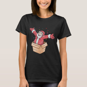Camiseta Engraçado Papai Noel saindo de uma caixa