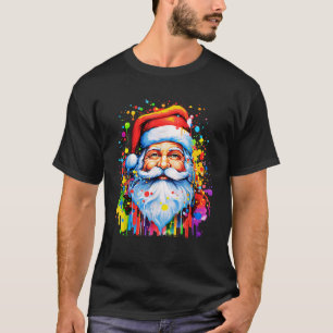 Camiseta Engraçado Papai Noel Tie Dye Hippie Festa de Natal