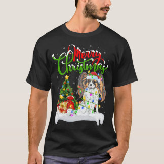 Camiseta Engraçado Papillon Cão Lover Xmas Lighting Papillo
