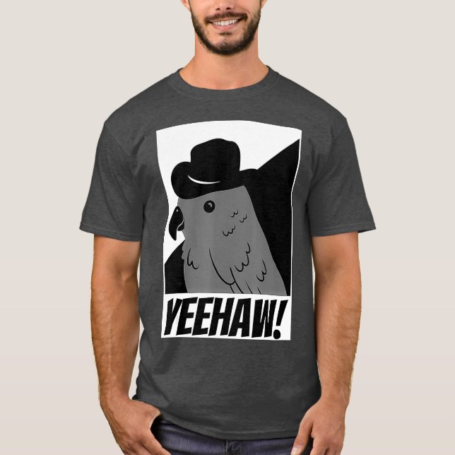Camiseta Engraçado Parrot Cowboy Yeehaw Birdwatch (Frente)