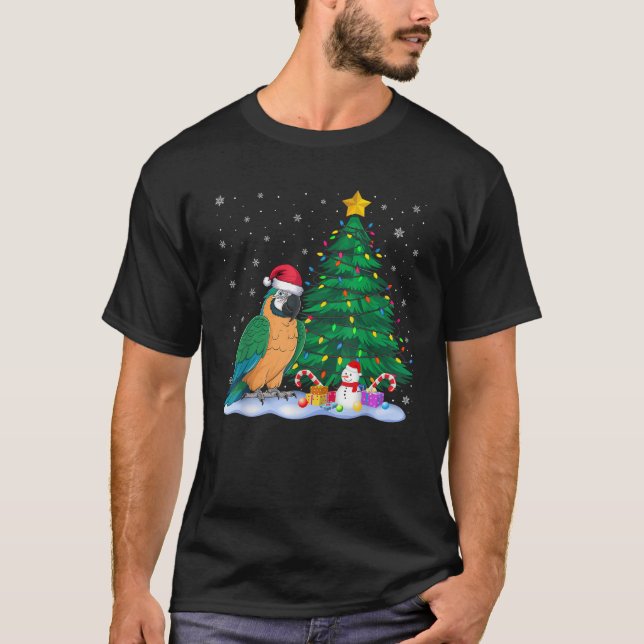 Camiseta Engraçado Parrot Xmas Tree Lights Reindeer Hat Chr (Frente)