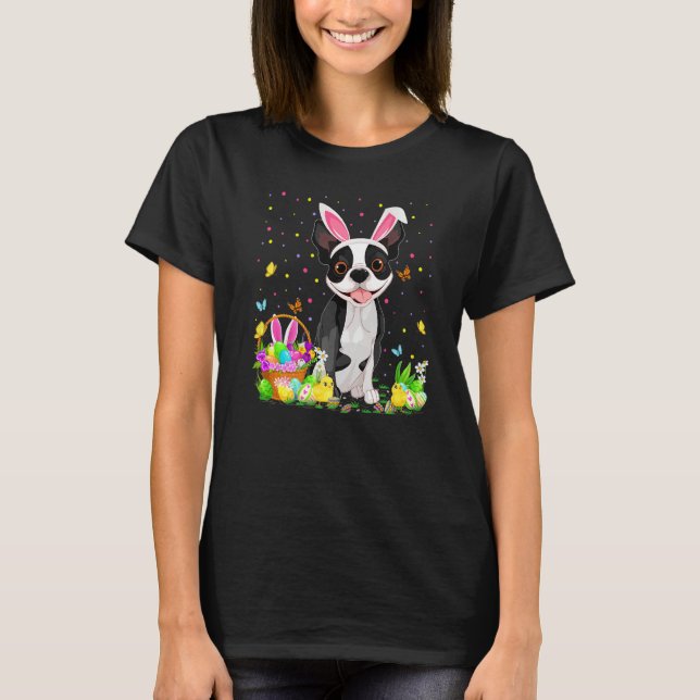 Camiseta Engraçado Páscoa de Ovos Caçando a Páscoa de Bosto (Frente)