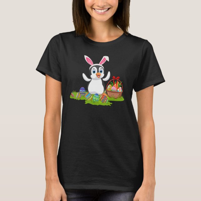 Camiseta Engraçado Pássaro Pinguim Páscoa Ovino Caçando Coe (Frente)
