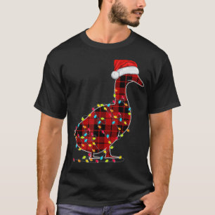 Camiseta Engraçado Pato Natal Luz Xadrez Vermelha amante d
