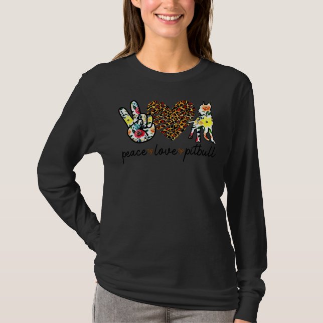 Camiseta Engraçado Paz Amor Cachorro Pitbull (Frente)