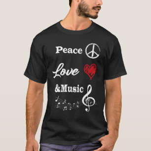 Camiseta Engraçado Paz Amor e Música Citação Legal Paz Amor