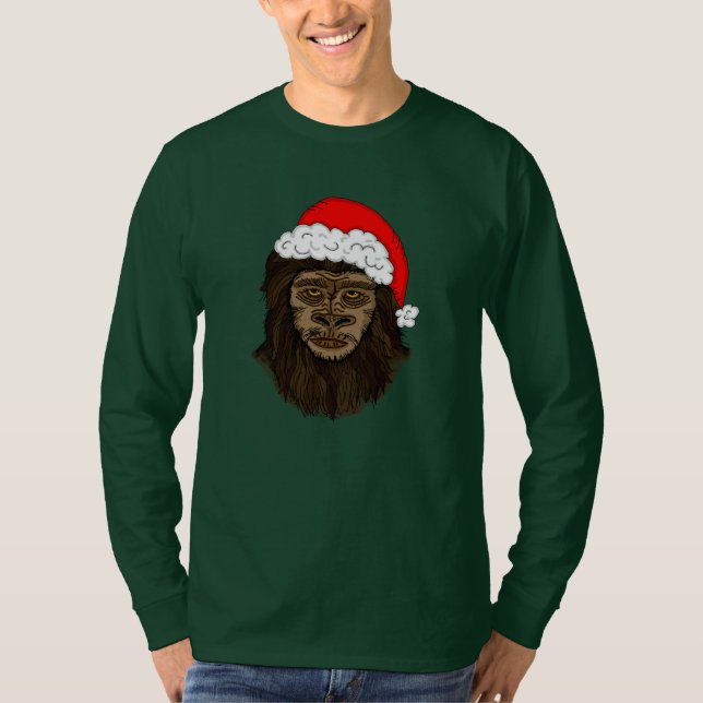 Camiseta Engraçado Pé-Grande Em Santa Hat Sasquatch Humor T (Frente)