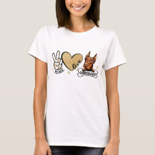 Camiseta Engraçado Peace Love Doberman Dog Lover