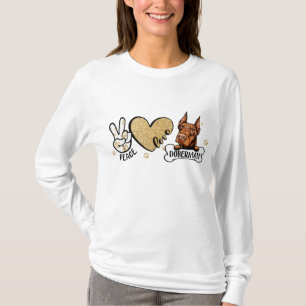 Camiseta Engraçado Peace Love Doberman Dog Lover