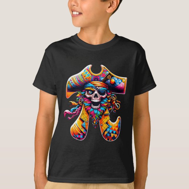 Camiseta Engraçado Pi Day Pirate Símbolo Math Colorir Matem (Frente)