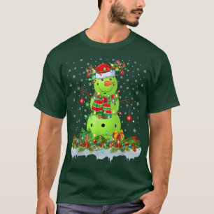 Camiseta Engraçado Pickleball Snowman Xmas Lights Picklebal