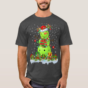 Camiseta Engraçado Pickleball Snowman Xmas Lights Picklebal