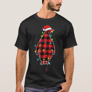 Camiseta Engraçado Pinguim Árvore de Natal Vermelho Xadrez 