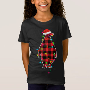 Camiseta Engraçado Pinguim Árvore de Natal Vermelho Xadrez