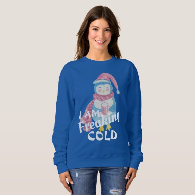 Camiseta Engraçado Pinguim Frio Frio Suado De Natal (Frente Completa)