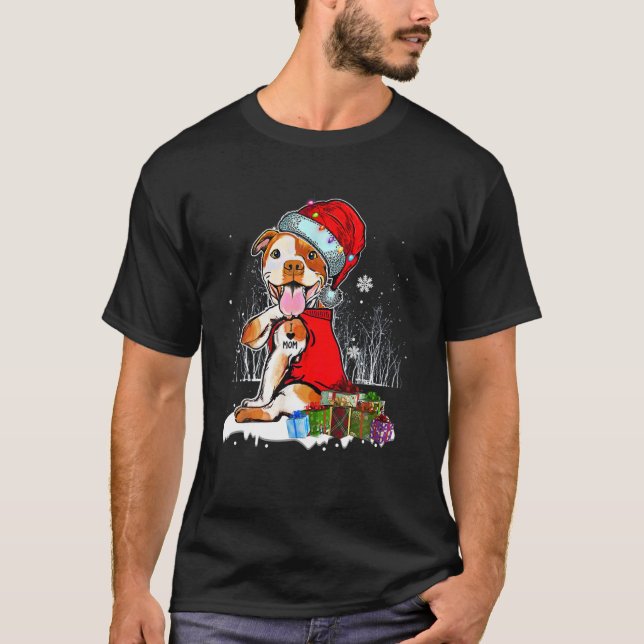 Camiseta Engraçado Pit Bull Natal Eu Amo Mamãe Tatto Xmas P (Frente)