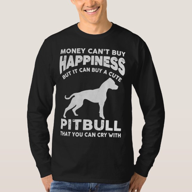 Camiseta Engraçado Pitbull Amante Dinheiro Feliz Pet Cachor (Frente)