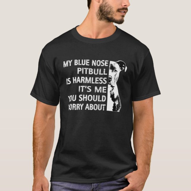 Camiseta Engraçado Pitbull Citação Azul Nariz Pitbull Cacho (Frente)