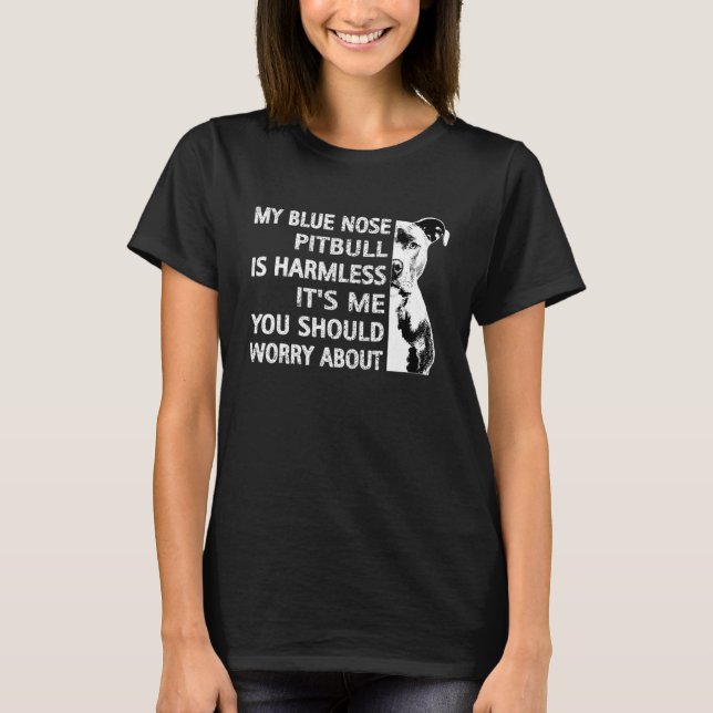 Camiseta Engraçado Pitbull Citação Azul Nariz Pitbull Cacho (Frente)