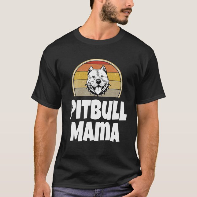 Camiseta Engraçado Pitbull Mamãe Dift Cachorro Lover Retro  (Frente)