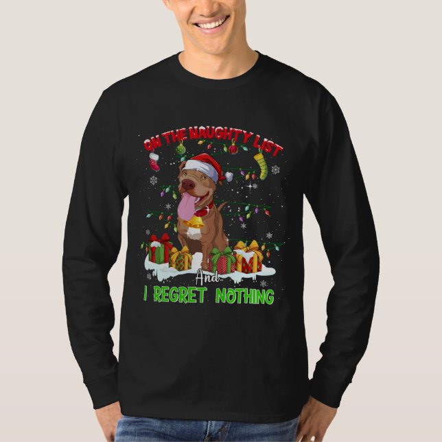 Camiseta Engraçado Pitbull Natal Feio Cachorro Feio (Frente)