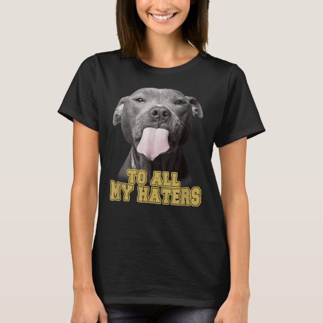 Camiseta Engraçado Pitbull Para Todos Os Meus Odiadores Cac (Frente)