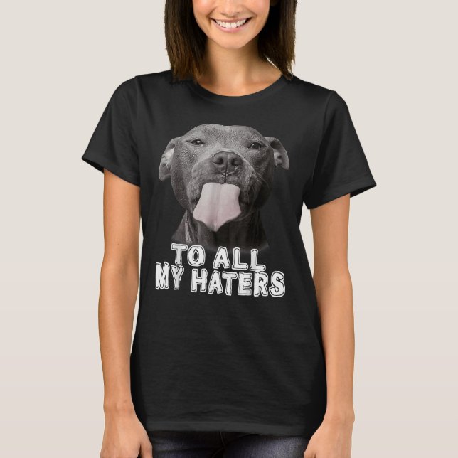 Camiseta Engraçado Pitbull Para Todos Os Meus Odiadores Cac (Frente)