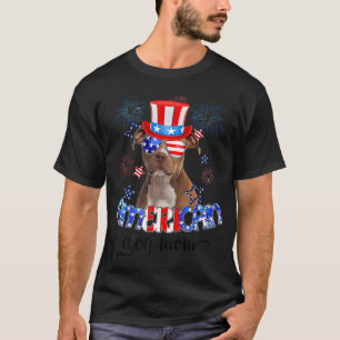 Camiseta Engraçado Pitbull Vestindo Óculos Solares EUA Band