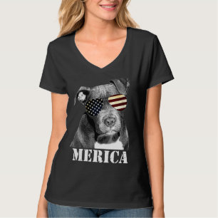 Camiseta Engraçado Pitbulny Cachorro Patriótico Usa Óculos