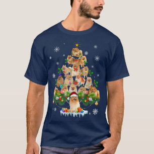 Camiseta Engraçado Pomeraniano Árvore de Natal Cão Iluminad