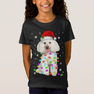 Camiseta Engraçado Poodle Francês Cachorro Papai Noel Luzes