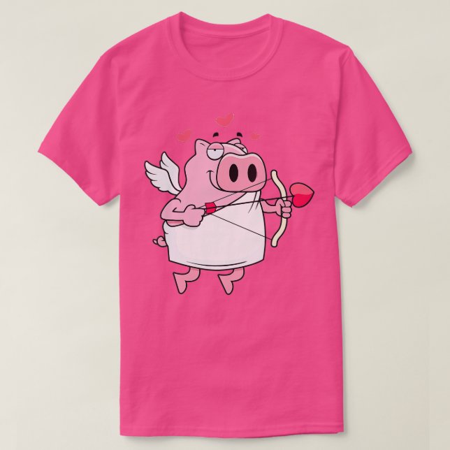 Camiseta Engraçado Porco Cupido Dia de os namorados (Frente do Design)