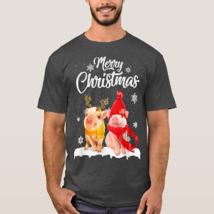 Camiseta Engraçado Porco Natal Luz Porco Feliz