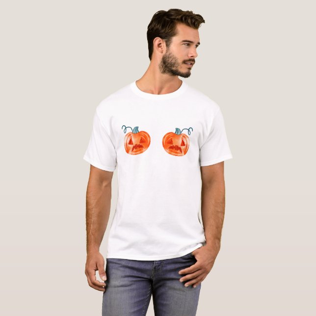 Camiseta Engraçado presente para ele Halloween Pumpkin Bra (Frente Completa)