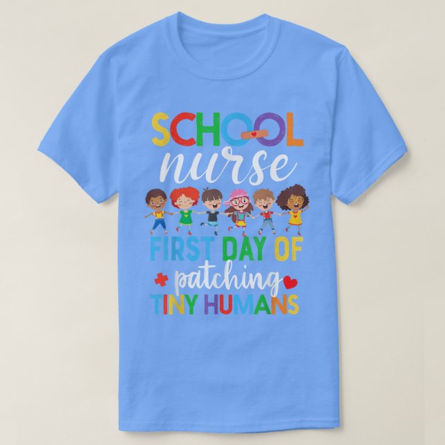 Camiseta Engraçado Primeiro Dia De Patches De Pequenos Huma (Frente do Design)