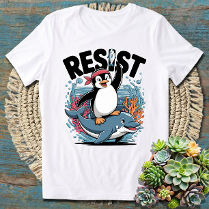 Camiseta Engraçado Protesto Contra Arte Pinguim Resiste Ati
