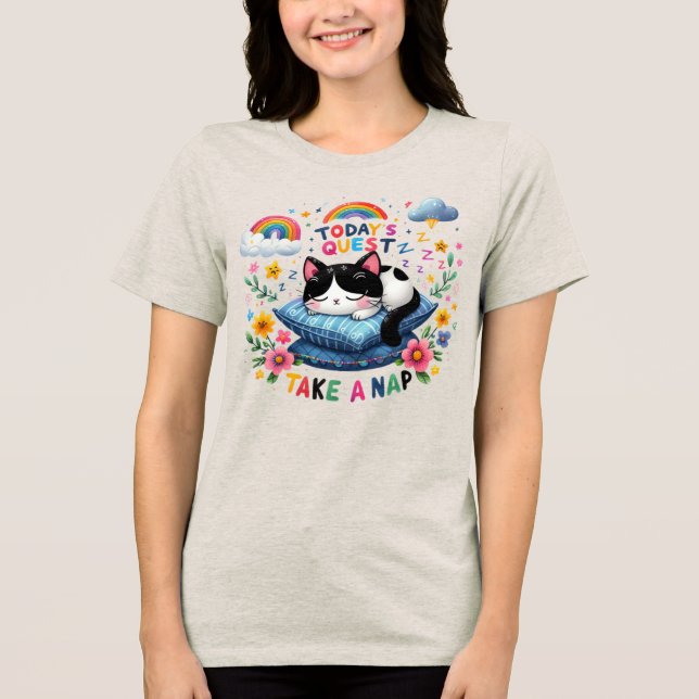 Camiseta 🐱 Engraçado Próxima Busca Tome um Cartoon Gato Na (Frente)
