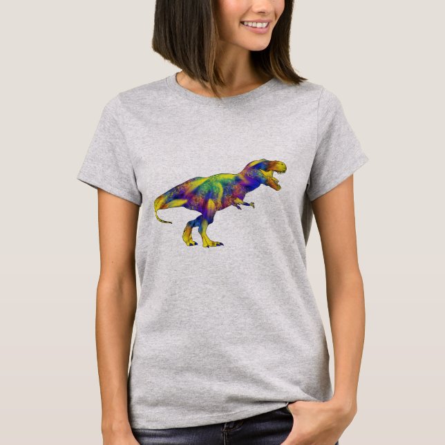 Camiseta Engraçado Psicodélico T Rex Dinossauro Arte (Frente)