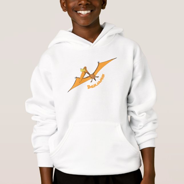 Camiseta Engraçado pterodáctilo voador laranja desenho anim (Frente)