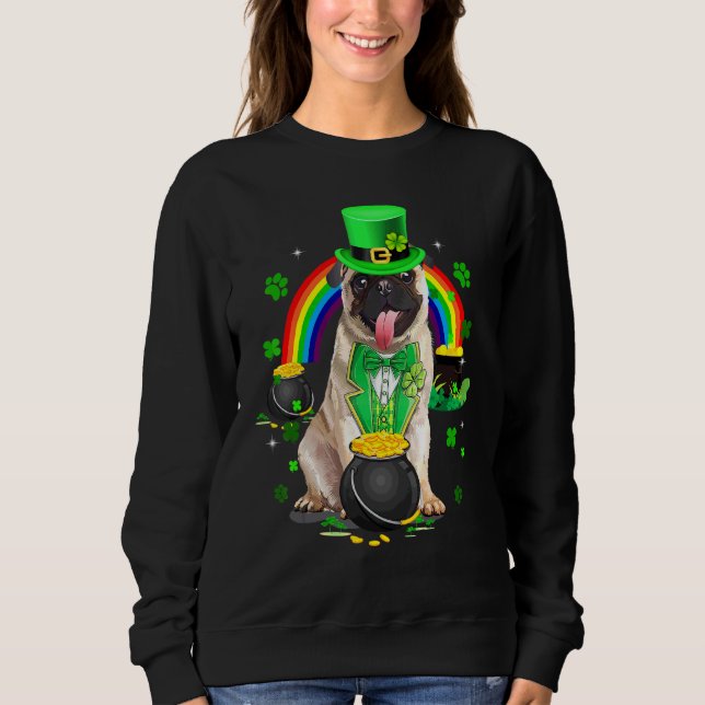 Camiseta Engraçado Pug Leprechaun Shamrock Rua D de Patrick (Frente)