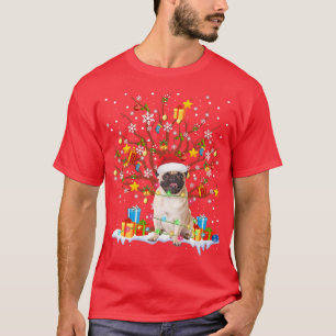 Camiseta Engraçado Pug Papai Noel Árvore de Natal Feliz Cac